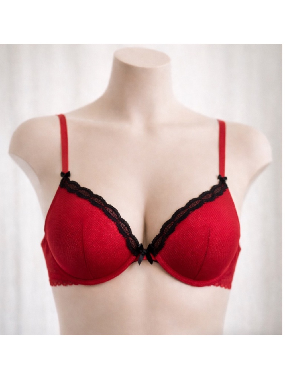 Cosabella Coquette Push Up Bra Red Mesh Black Lace Women’s Size 32A